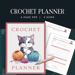 Kitten Crochet Planner Kit, INSTANT DOWNLOAD, Crochet Journal PDF, Organize Yarn Patterns Projects,  Project Tracker, Gift For Crocheter,