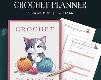 Kit per pianificare l'uncinetto a forma di gattino, DOWNLOAD IMMEDIATO, Diario all'uncinetto in PDF, Organizza progetti con modelli di filati, Tracciatore di progetti, Regalo per uncinettatore,