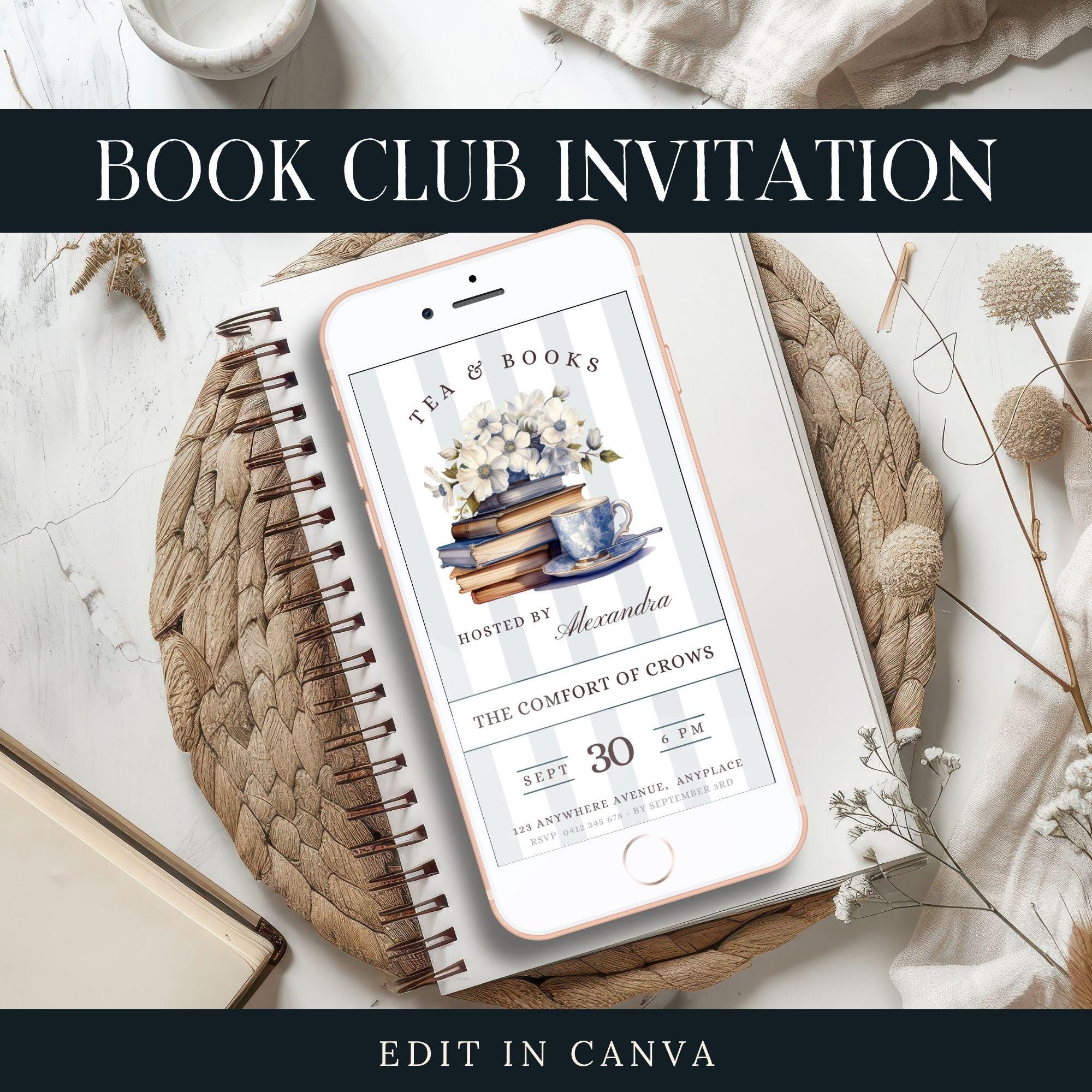 Reading Event Invite Book Club Month Digital Invitation Template, CANVA, Editable Invite for ...