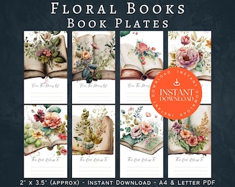 Floral Bookplates, INSTANT DOWNLOAD PDF, Printable Bookplates, Bookplate Stickers, Book Plates, From The Library, Gothic Bookplate Printable