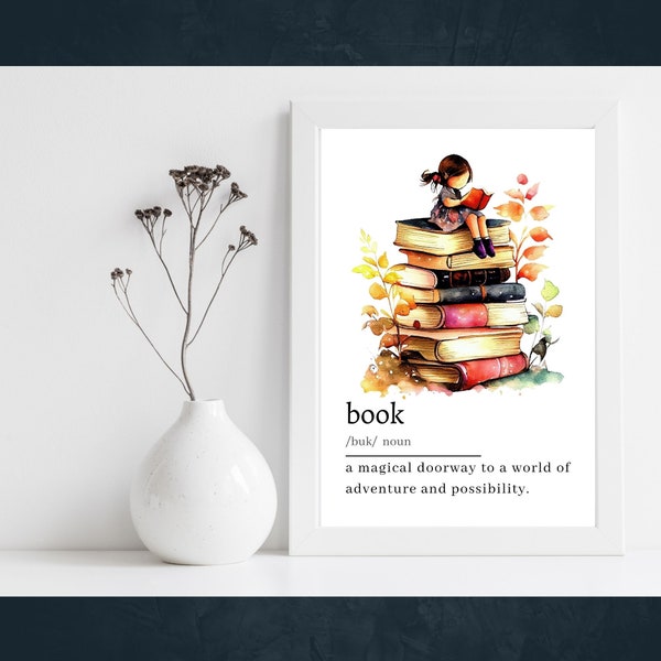 Book Definition Wall Art, DOWNLOAD, Library Poster Printable, Book Club Gift, Definition Art Printable, Reading Room Art, Printable Book Art