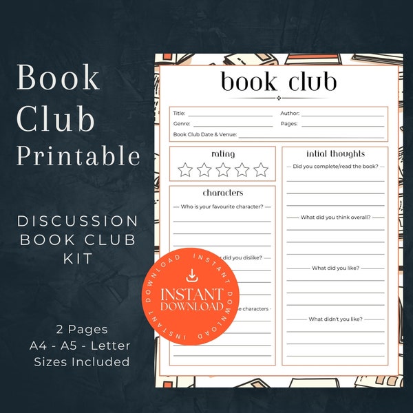 Book Club Printable, Book Club Discussions, DOWNLOAD, Questions for Book Club, Book Club Gifts, Book Club Meeting Questions, Club Meeting