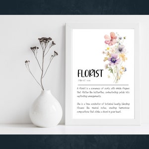 Druckbare Wandkunst für Floristen, DOWNLOAD, Zitat Gartendekor, Definition Print, Geschenk für Floristen, Blumen Digital PDF, Blumenladen Dekoration