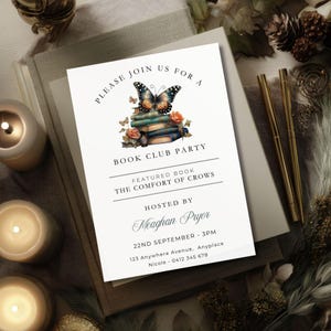 Book Club Invite Template, Book Party Digital Invite, Buttefly Reading Printable, Editable Book Meeting Invitation, Reading Group Flyer