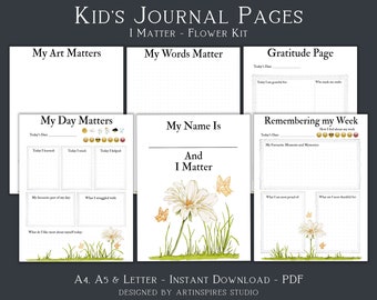 I Matter Journal for Kids, Diary for Children, Kids Gratitude Journal, Art, Writing Pages, Day, Week, Flower, Kids Wellness Digital Download