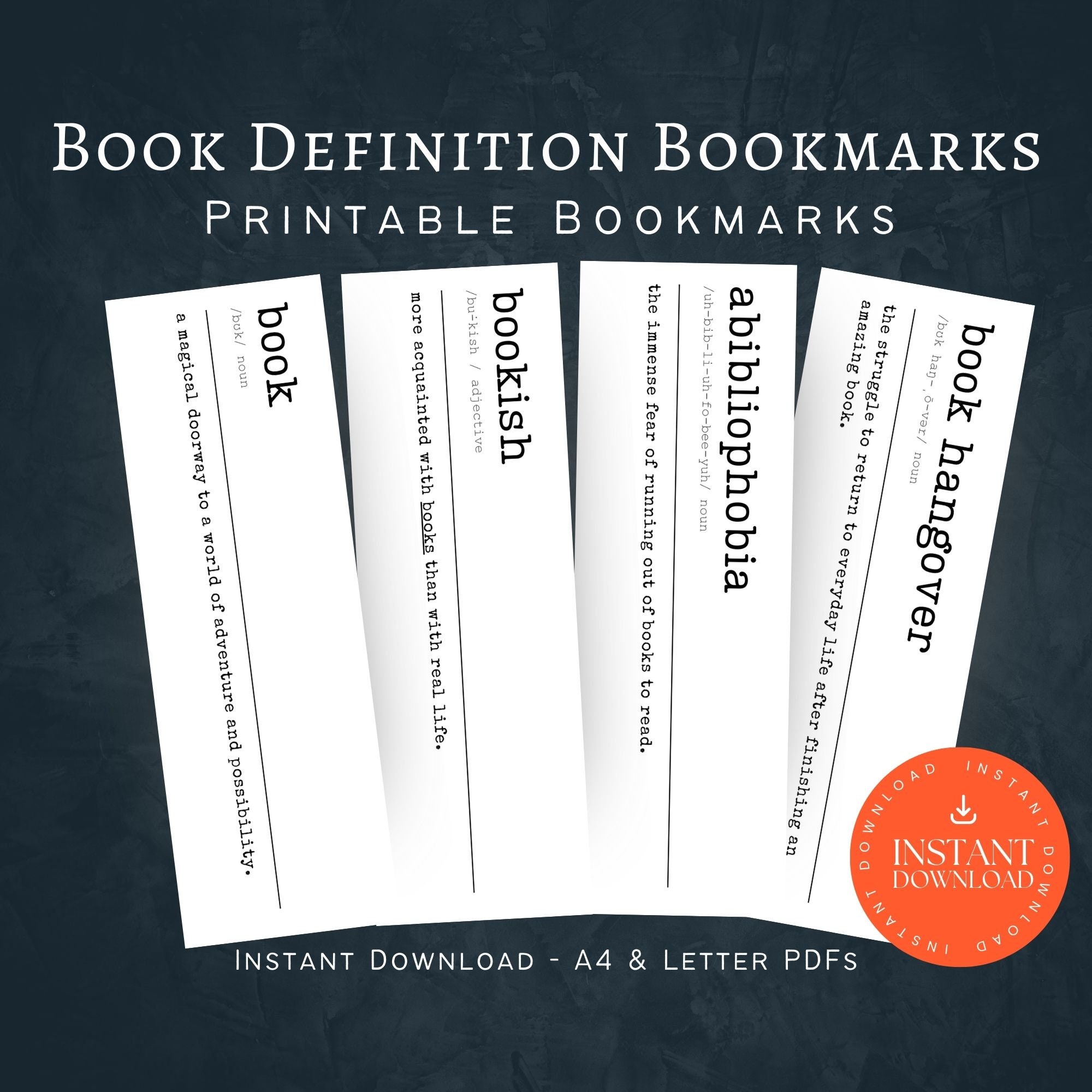 Printable Book Definition Bookmarks, INSTANT DOWNLOAD, Printable