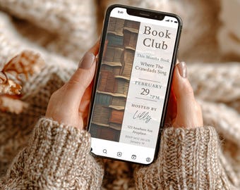 Book Club Month Digitale Einladungsvorlage, CANVA, bearbeitbare Einladung für Text und E-Mail, elektronische monatliche Buchbesprechungseinladung, Reading
