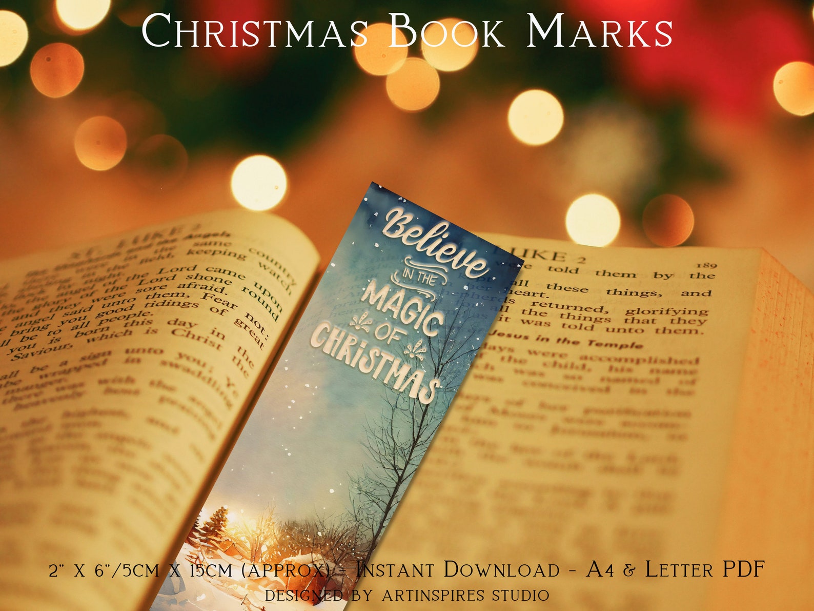 Christmas Printable Bookmarks, Christmas Book Gift, Christmas Wishes Bookmarks, Book Gift