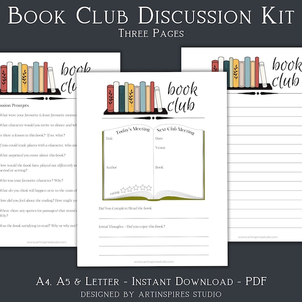 Book Club Planner, Book Club Discussion Bundle, Reading Journal, Reading Planner, Book Club Review, Book Club Printables, Book Club Prompts