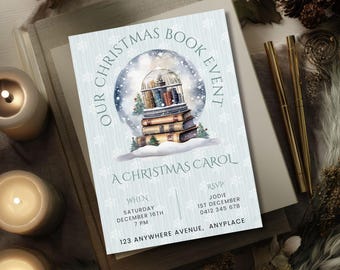 Christmas Event Book Club Invitation, CANVA TEMPLATE, Editable Book Club Kit Invite, Digital Invitation, Reading Party, Xmas Evite Printable