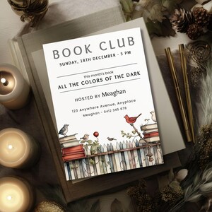 Book Club Invite Template, Reading Printable, Editable Book Meeting Invitation, Book Party Customizable Digital Invite, Reading Group Flyer