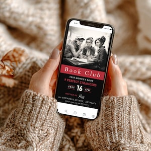 Book Club Digital Invitation Template, CANVA,  Editable Invite For Text and Email, Electronic Monthly Book Meeting Invitation, Reading Club