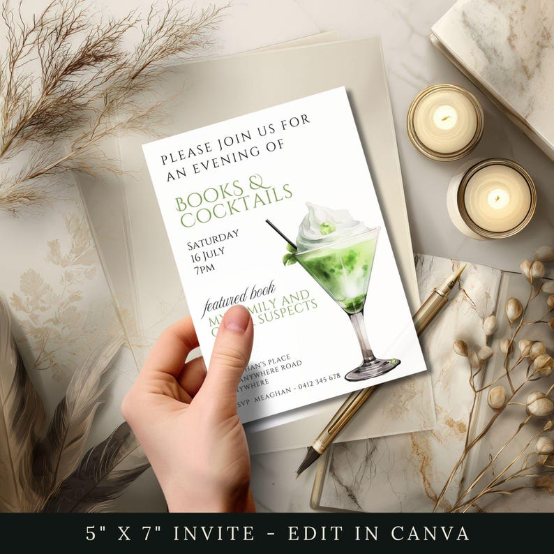 Book Club Invite Template, Books & Cocktails Party Digital Invite ...