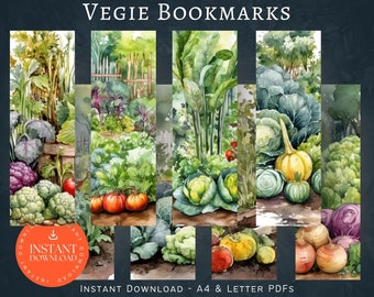 Garden Book Bookmarks, INSTANT DOWNLOAD, Vegetable Bookmarks, Book Lovers Gift, Teacher Book Gift, Bookmark Printables, Nature Book PDF