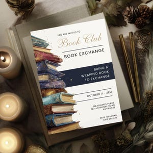 Fantasy Book Club Book Exchange Invitation, Canva Template, Book Lover Invite, Wrapped Book Swap Party, Library Book Exchange