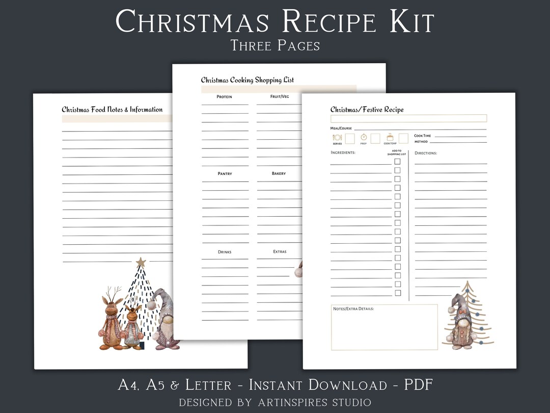 Christmas Printable Recipe Kit, Christmas Food Planner, Holiday Meal Planner, Christmas Recipes