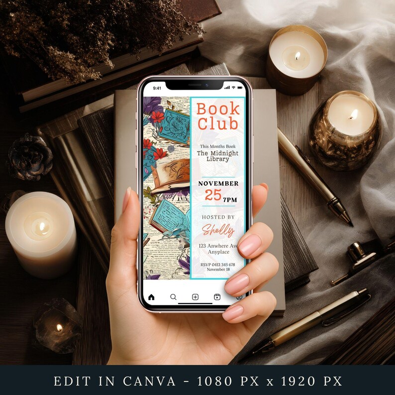 Blue Pages Book Club Digital Invitation Template, CANVA, Editable ...