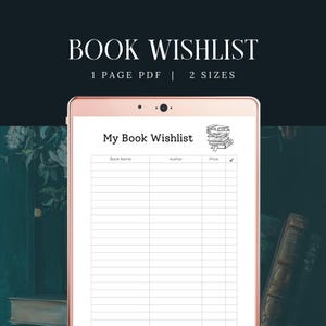 Buch Wunschliste druckbar, SOFORTIGER DOWNLOAD, Book Club Kit Journal, Einkaufsliste lesen, digitaler Tracker, Buch PDF, Bibliothek Arbeitsblatt