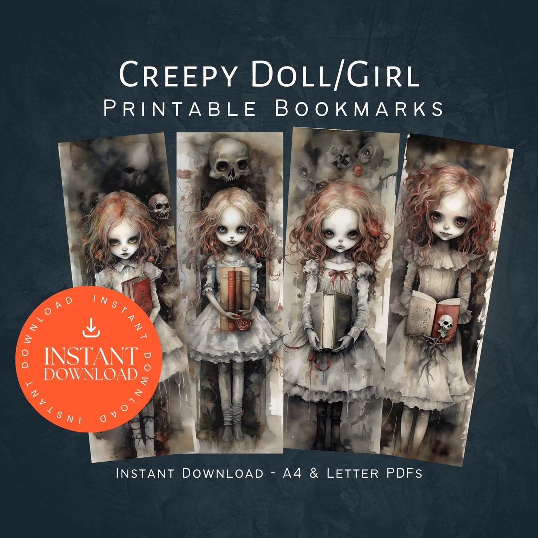 Creepy Doll Book Pile Bookmarks INSTANT DOWNLOAD Book Lovers Etsy