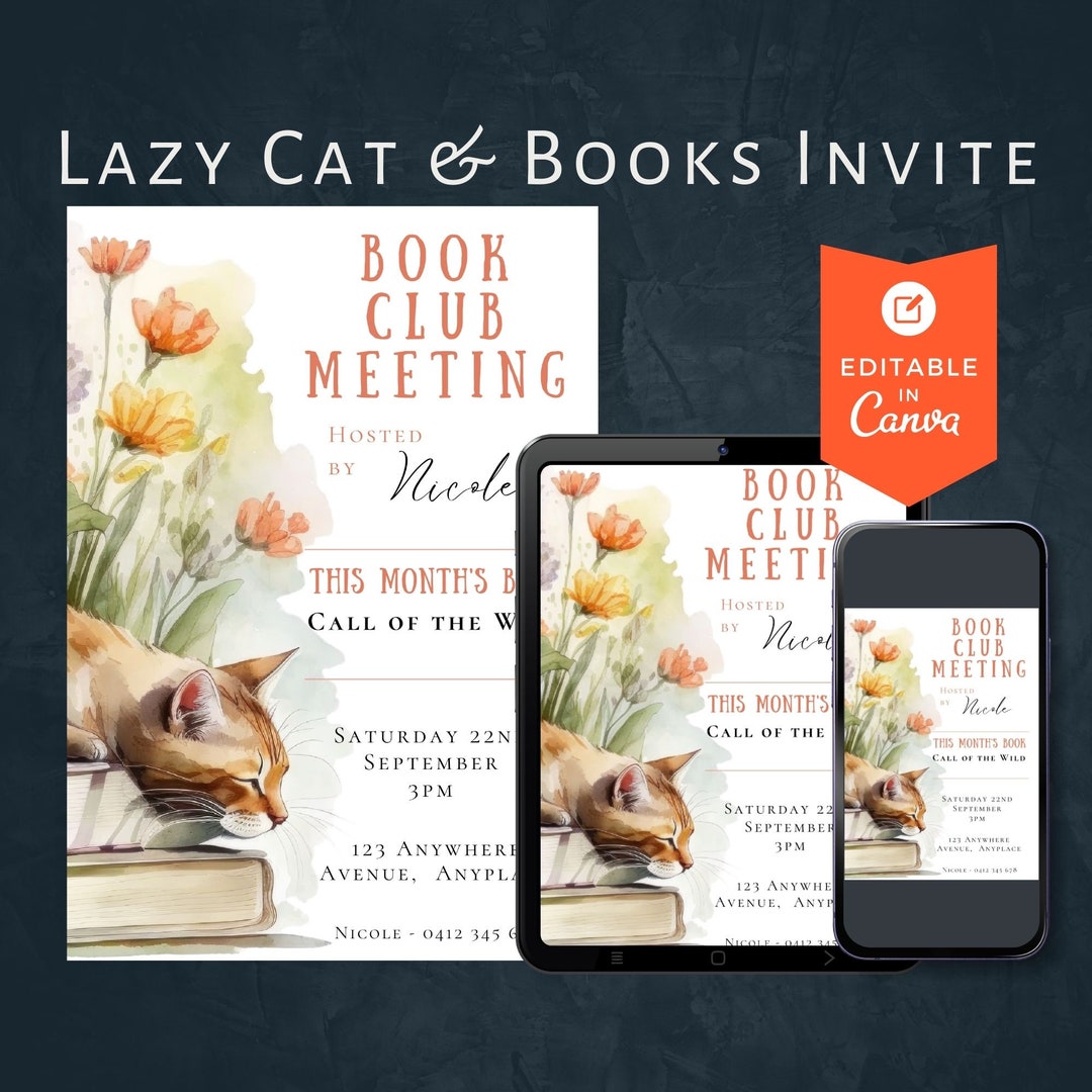 Book Club Invitation Template CANVA Editable Invite Meeting Etsy