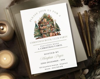 Book Club Invite Template, Christmas Party Digital Invite, Holiday Reading Printable, Editable Book Meeting Invitation, Reading Group Flyer