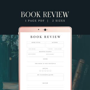 Book Review Worksheet, Readers Journal Page, Reading Log, Book Club Kit Journal, Reading Review Summary, Digital Tracker, Book Report PDF