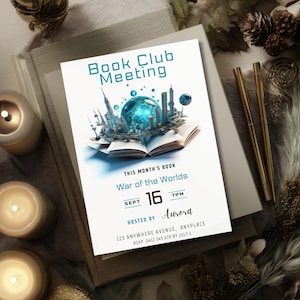 Sci Fi Book Club Invitation, CANVA TEMPLATE, Book Club Printable, Editable Book Club Invite, Digital Invitation, Futuristic Reading Party