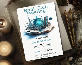 Sci Fi Book Club Invitation, CANVA TEMPLATE, Book Club Printable, Editable Book Club Invite, Digital Invitation, Futuristic Reading Party