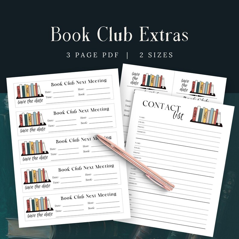 Book Club Save The Date, Book Club Kit, Book Club Printables, Book Club Contact List, Book Club Bookmarks, Book Club Bookshelf Kit, BookClub image 2