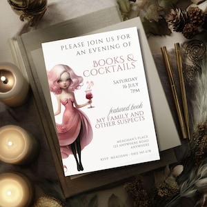 Book Club Invite Template, Books & Cocktails Party Digital Invite, Reading Printable, Editable Book Meeting Invitation, Reading Group Flyer