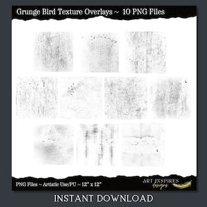 Bird Grunge PNG Textures Set of 10, Scrapbooking, Bird Elements, Bird Overlays, Grunge Birds, Grunge Textures, Art Overlays, Grunge Overlays