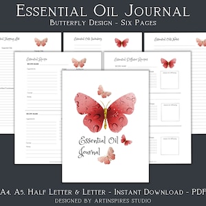 Essentiële olie Basisplannerkit Essentiële oliedagboek Essentiële olierecepten, etherische olienotities, Vlinderaromatherapiedagboek, Zelfzorg