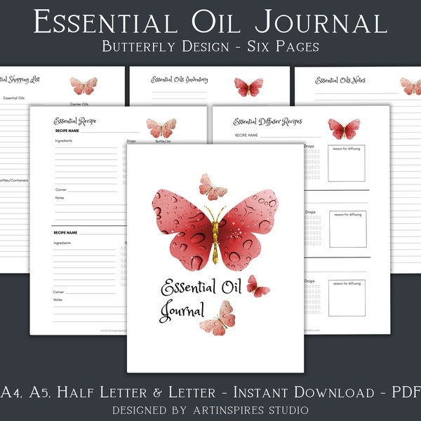 Essential Oil Basic planner kit Essential Oil Journal Essential Oil Recipes, Essential Oil Notes, Butterfly Aromatherapy Journal, Selfcare