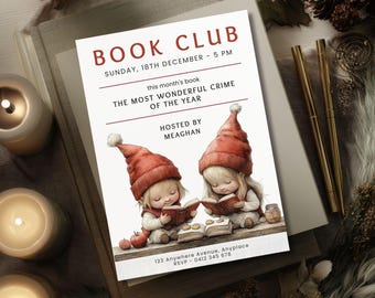 Book Club Invite Template, Christmas Party Digital Invite, Holiday Reading Printable, Editable Book Meeting Invitation, Reading Group Flyer