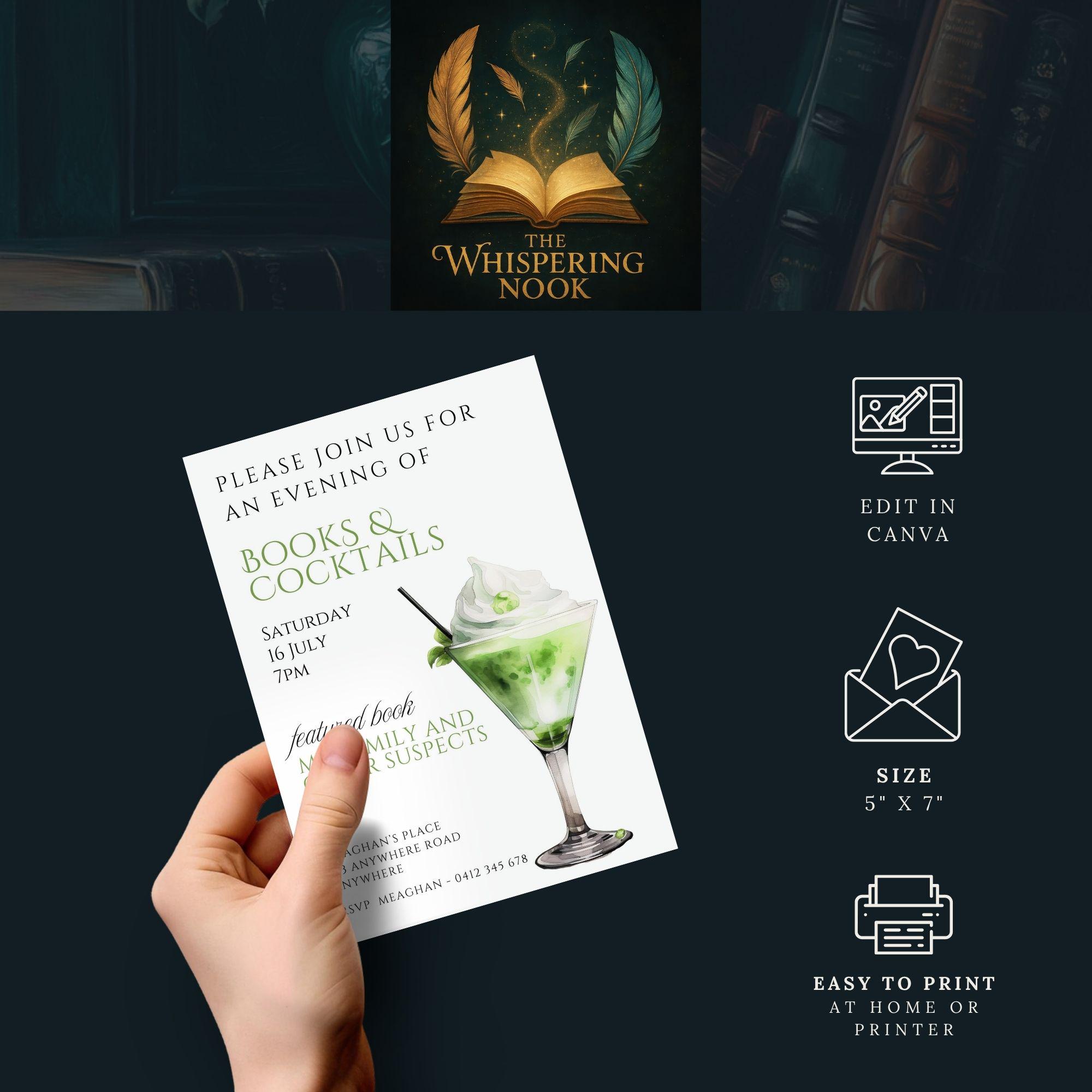 Reading Event Invite Book Club Invite Template, Books & Cocktails Party Digital Invite ...