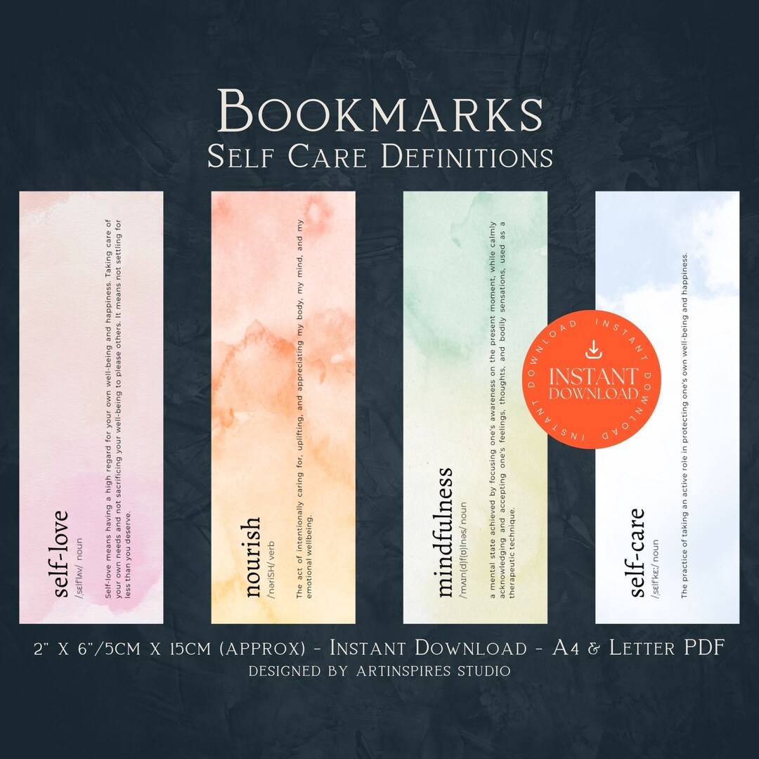 Self Care Printable Bookmarks, INSTANT DOWNLOAD, Printable Book Gift