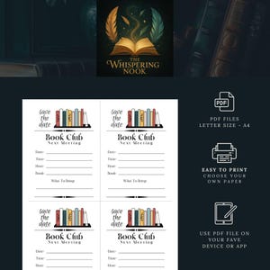 Book Club Save The Date, Book Club Kit, Book Club Printables, Book Club Contact List, Book Club Bookmarks, Book Club Bookshelf Kit, BookClub image 5