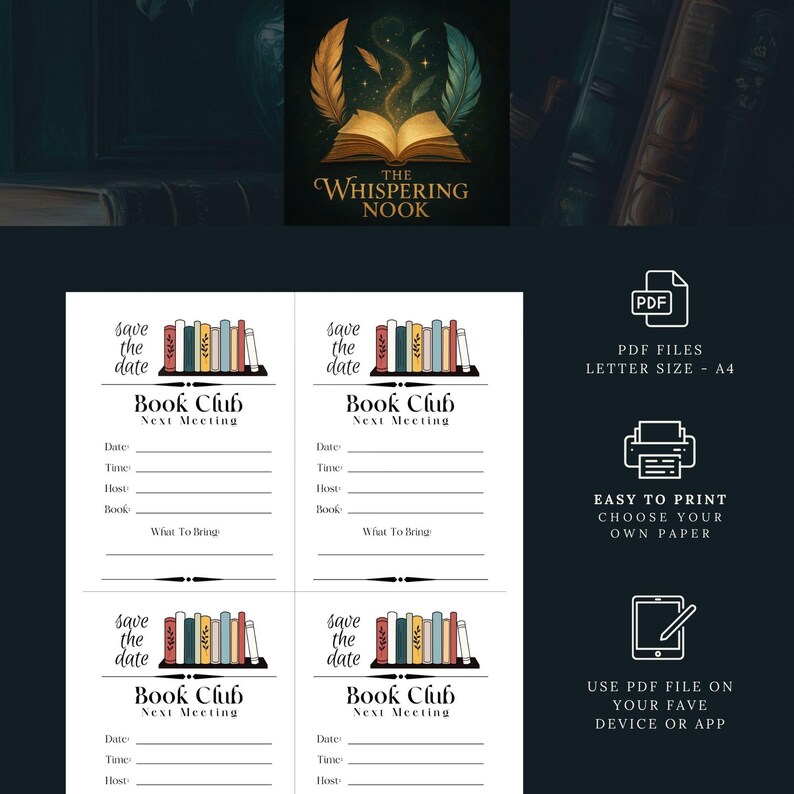 Book Club Save The Date, Book Club Kit, Book Club Printables, Book Club Contact List, Book Club Bookmarks, Book Club Bookshelf Kit, BookClub image 5