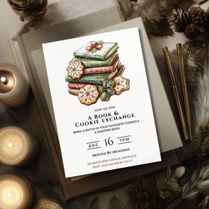 Book Swap Invite Invite, Holiday Cookie Exchange, Editable Book Club Invitation, Digital Party Evite, Christmas Reading Club Swap Meeting