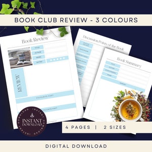 Book Club Planner, Book Club Discussion Bundle, Reading Journal, Book Review, 3 Colour Book Club, Book Club Printables, Book Club Prompts