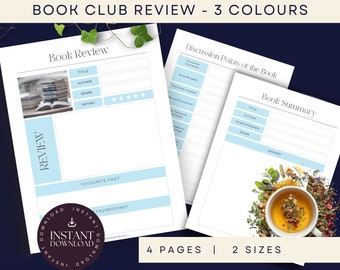 Book Club Planner, Book Club Discussion Bundle, Reading Journal, Book Review, 3 Colour Book Club, Book Club Printables, Book Club Prompts