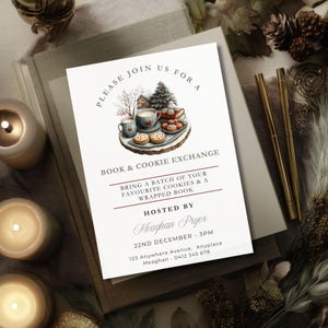 Book Swap Invite Invite, Holiday Cookie Exchange, Editable Book Club Invitation, Digital Party Evite, Christmas Reading Club Swap Meeting