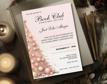 Christmas Event Book Club Invitation, CANVA TEMPLATE, Editable Book Club Kit Invite, Digital Invitation, Reading Party, Xmas Evite Printable