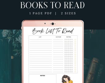 Book List, Book Tracker, Reading List, INSTANT DOWNLOAD, Book Planner, Book Gift, Reading Planner, Reading Tracker, Book Rating, Reading Log