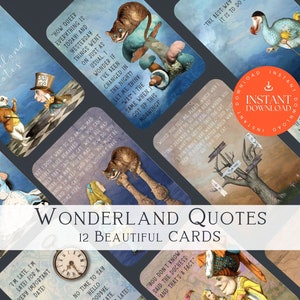 Wonderland kaarten INSTANT DOWNLOAD, boek cadeau, Alice in Wonderland citaten, Booklovers cadeau, Alice quote kaarten, Wonderland afdrukbare cadeau PDF