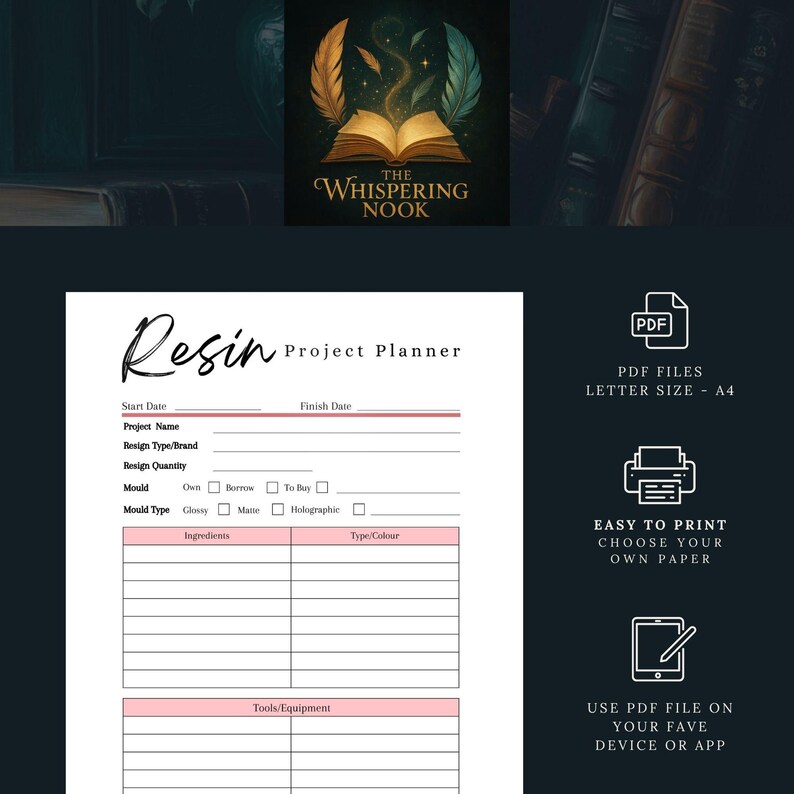 Projeto de resina para imprimir, Planejador de resina em PDF, Resina para imprimir, Projeto de artesanato para imprimir, Projeto de artesanato em resina, Projeto para imprimir, Anotações em resina imagem 5