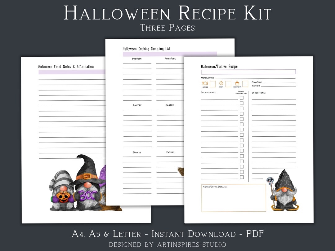 Halloween Printable Recipe Kit, Halloween Food Planner, Holiday Meal ...