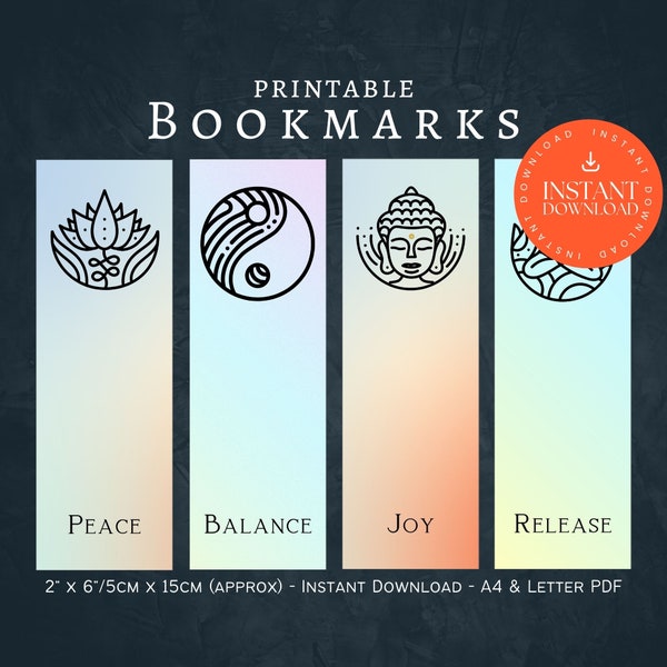 Printable Zen Bookmarks, INSTANT DOWNLOAD, Printable Bookmark, Book Lovers Gift, Inspired Bookmarks, Unique Book Gift, Peace Lovers PDF