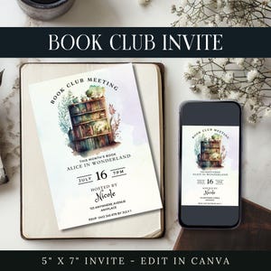 Invitation à une réunion de club de lecture, modèle CANVA, impression sur étagère, invitation à un club de lecture modifiable, invitation numérique, fête de lecture, PDF mensuel image 2