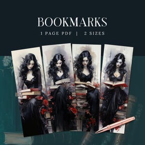 Gothic Raven Girl Bookmarks, INSTANT DOWNLOAD, Dark Lovers Reading Printable, Womens Book Gift, Library Lovers PDF, Female Page Marker
